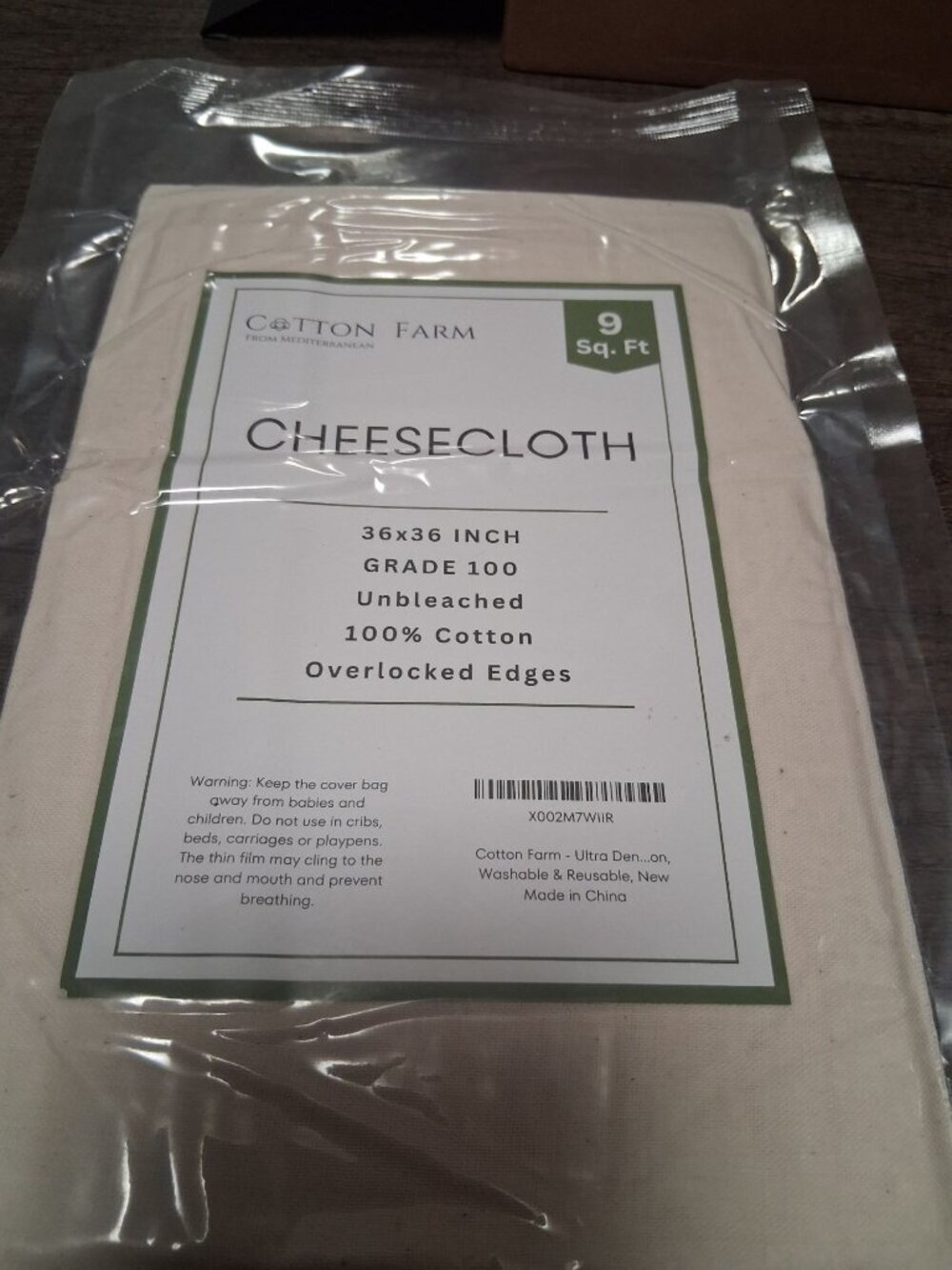Cheesecloth 9 Square Feet Grade 100 Unbleached Cotton 36x36